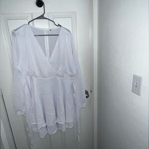 White Flowy longsleeve dress not see through but is lightweight and comfortable